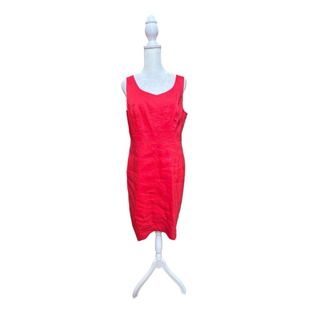 Anne Klein Linen Blend Sheath Dress Red Sleeveless Stretch Size 8